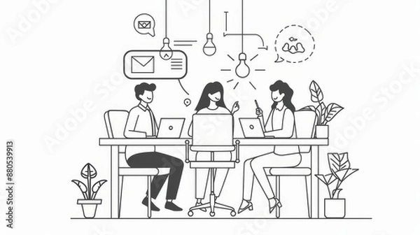 Obraz Teamwork and Collaboration - Illustration of a team working together on a project in an office setting, showcasing the importance of collaboration, communication, and teamwork. - Illustration of a tea