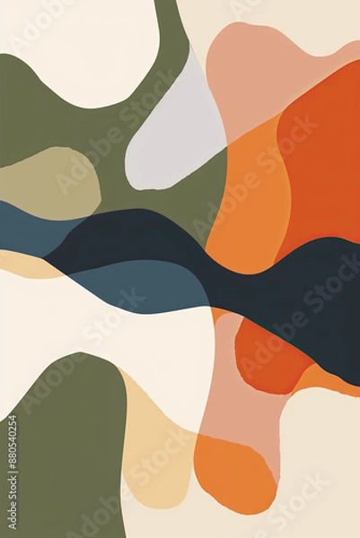 Fototapeta An abstract painting of some lines and shapes with neutral colors