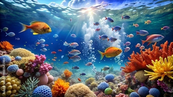 Fototapeta underwater view has a Beautiful colorful coral
