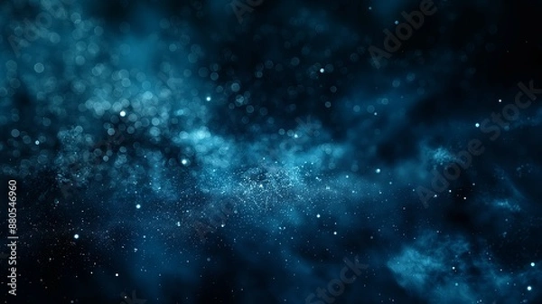 Obraz Deep Blue Galaxy with Stars and Bokeh Effects for Cosmic and Space Themes with Copy Space