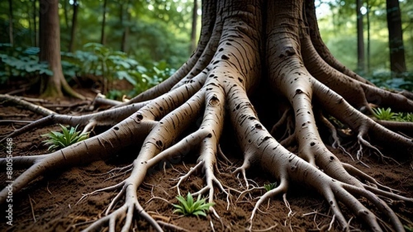 Fototapeta Photograph of Tree Roots Interconnected Underground Forming an Intricate Pattern