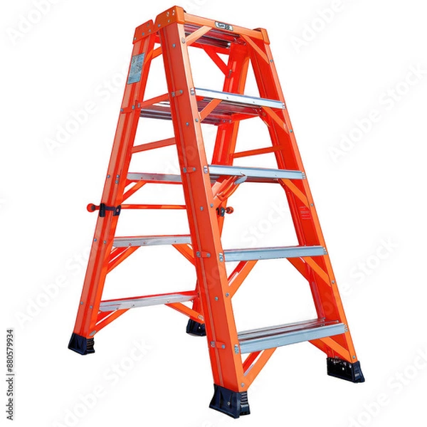 Fototapeta A bright orange step ladder with five steps and a wide base for stability.