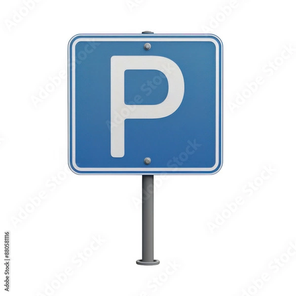 Obraz A blue and white parking sign with a white "P" on a pole.