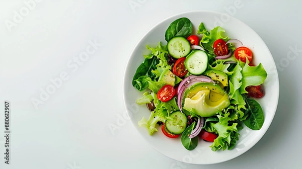 Fototapeta Healthy Fresh Avocado and Vegetable Salad - Top View