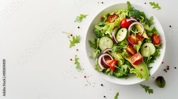 Fototapeta Fresh Garden Salad with Avocado and Mixed Vegetables - Top View"