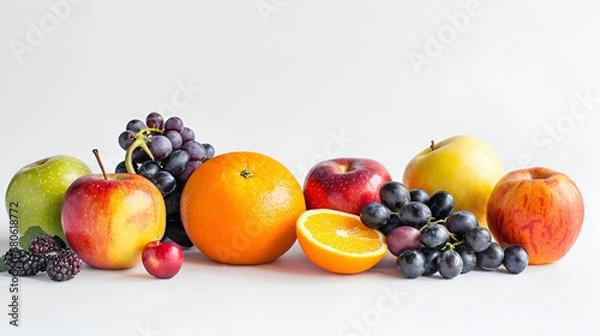 Fototapeta Assorted Fresh Fruits on White Background - Healthy and Vibrant