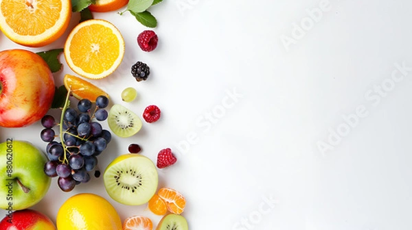 Fototapeta Colorful Variety of Fresh Fruits on White Background