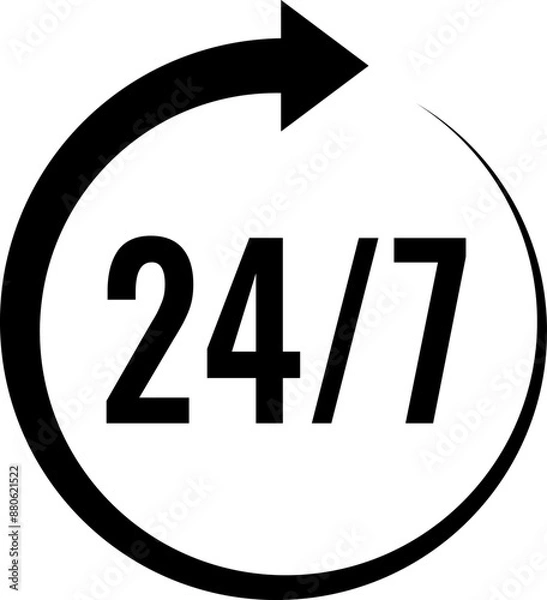 Obraz 24 7 Service support open. 24 hours a day, 7 days a week icon. Tech supporting, delivery or shopping symbol. Timetable, time, hours signs. Vector illustration.
