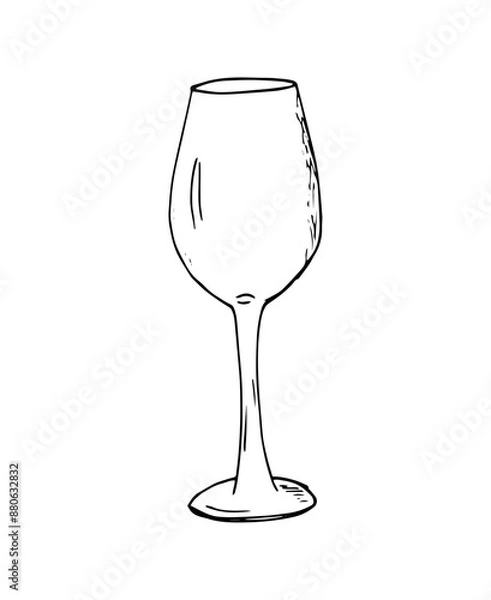 Fototapeta Sketch of empty wine glass. Hand-drawn illustration Isolated on white background.
