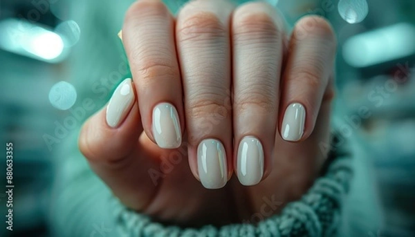 Obraz Stunning Minimalist White Nail Polish Design Simple, Elegant, and Chic, Perfect for a Natural Look Discover the Beauty of Polished Fingernails and Elevate Your Everyday Aesthetics with this Classic