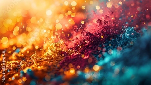 Fototapeta Colorful powder with bokeh effect, perfect for adding a pop of color to any project.