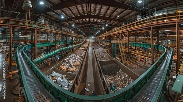 Fototapeta Automated Conveyor Belt System in a Recycling Plant