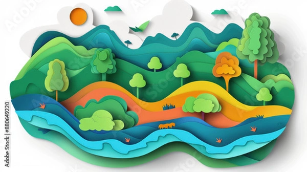 Obraz A paper cutout of a forest with a river running through it