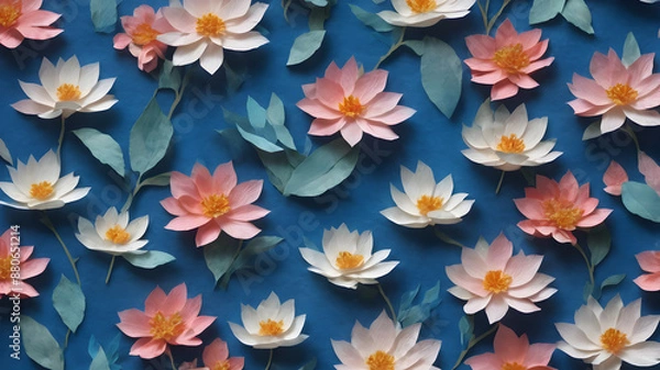 Fototapeta Blue background. Beautiful Japanese paper. Generative AI