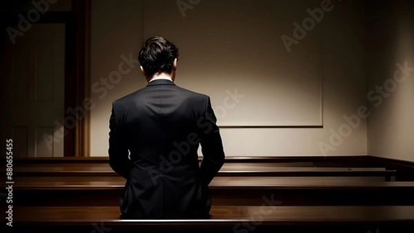 Obraz 部屋の中でスーツを着た男性がテーブルに座っている背中イラスト