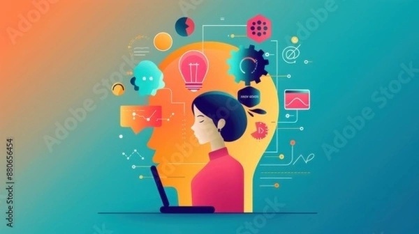 Fototapeta Design thinking methodology, structured approach to innovation, flat design illustration