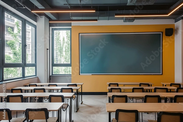 Fototapeta Modern classroom interior design at the school. The auditorium at the university. Lecture room.
