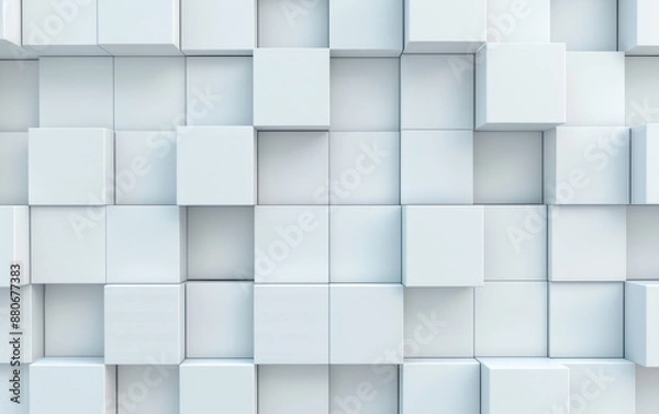 Fototapeta Abstract white cubic pattern background. Geometric  blocks creating a modern and minimalistic texture. Perfect for digital design and wallpapers.