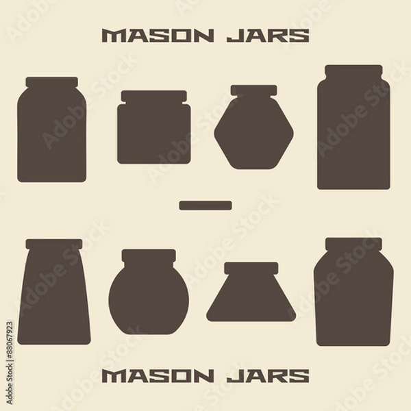 Fototapeta Mason jars  silhouette icons set. 