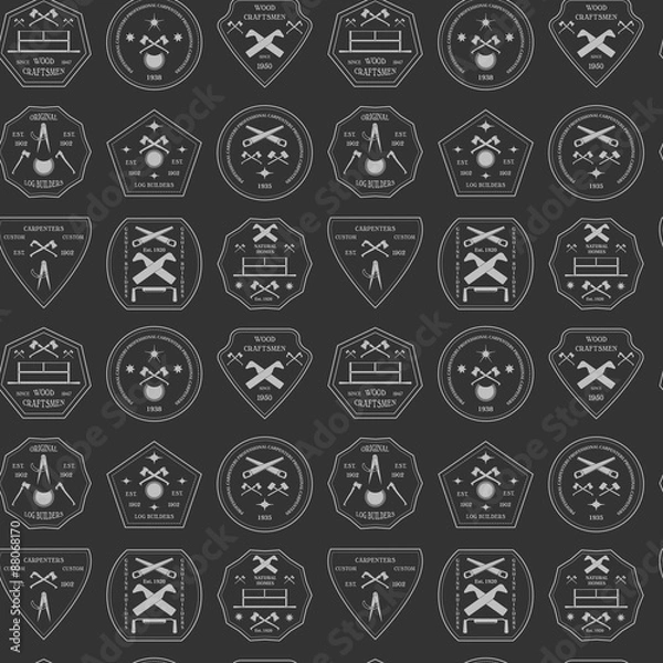 Fototapeta Logotype set for construction and carpentry industries seamless