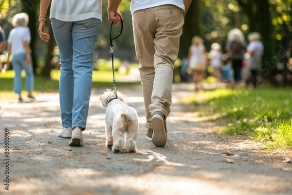 Obraz Two People Walking Dogs on Fall Path