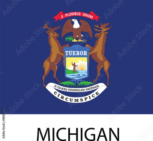 Fototapeta Michigan Flag, United States Flags, Black and White Image, Vector Image, Editable illustration, Geography, Learn US Flags
