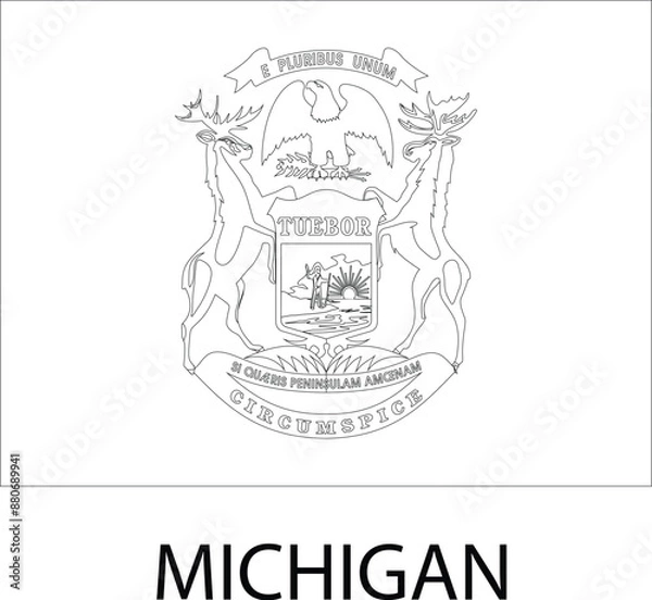 Fototapeta Michigan Flag, United States Flags, Black and White Image, Vector Image, Editable illustration, Geography, Learn US Flags