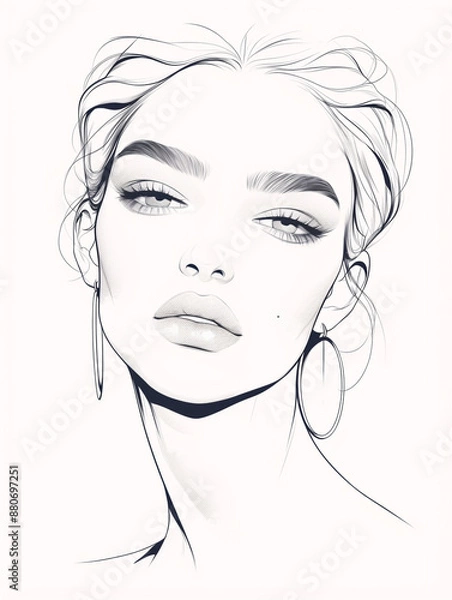 Fototapeta Drawing of a girl in black pencil.