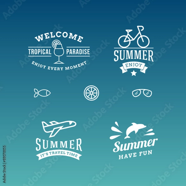 Fototapeta Set of Summer Holidays Hipster Vintage Labels or Badges. Vector Design Elements