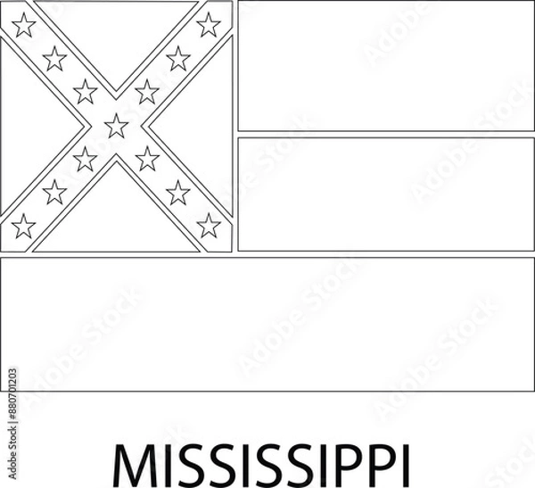 Fototapeta Mississippi Flag, United States Flags, Black and White Image, Vector Image, Editable illustration, Geography, Learn US Flags