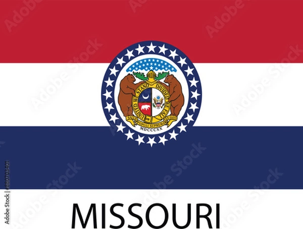 Fototapeta Missouri Flag, United States Flags, Black and White Image, Vector Image, Editable illustration, Geography, Learn US Flags