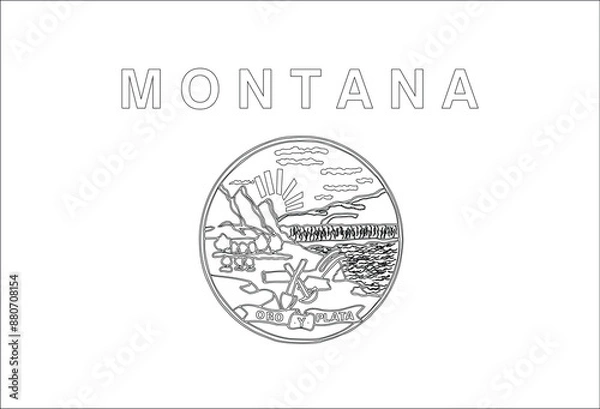 Fototapeta Montana Flag, United States Flags, Black and White Image, Vector Image, Editable illustration, Geography, Learn US Flags
