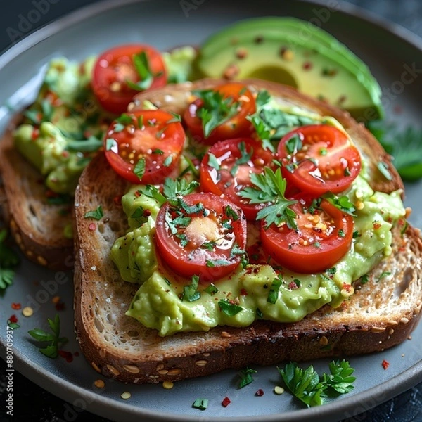 Obraz Healthy Avocado and Tomato Toast with Herbs