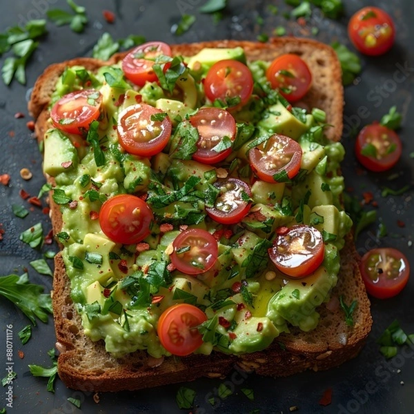Obraz Keto Avocado Toast with Sliced Avocado and Cherry Tomatoes