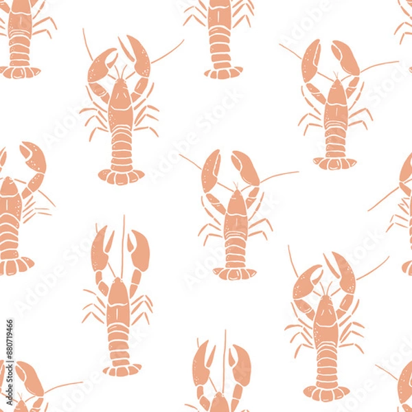 Fototapeta Hand drawn simple lobster seamless pattern