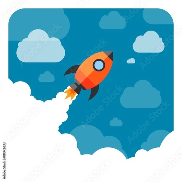 Fototapeta Vector Illustration of a Business Start-Up Rocket Space Exploration