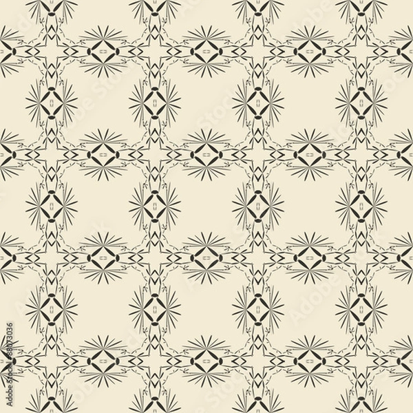 Fototapeta Geometric ornament seamless pattern.  Monochrome design template seamless background. Round, polygonal and grunge motif endless texture.