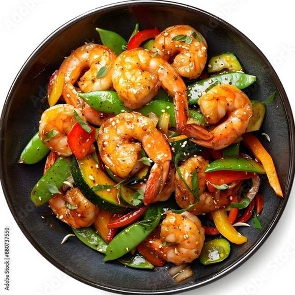 Obraz Top-Down View of Keto Shrimp Bowl with Vegetables