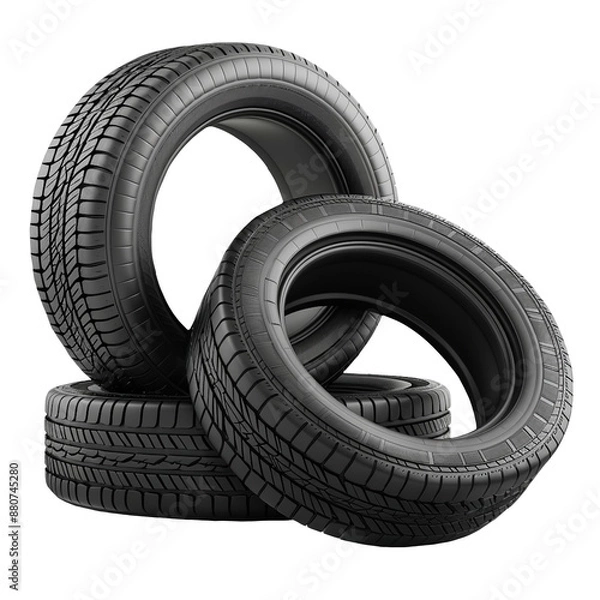 Obraz Stack of car tires isolated on white or transparent background