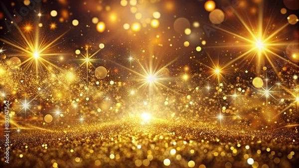 Fototapeta Vibrant golden particles and sprinkles swirl amidst shimmering lights, creating a festive and luxurious holiday wallpaper background perfect for ads, gifts, and web design.