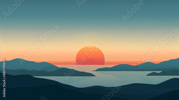 Obraz Layered Vector Sunset Background Illustration