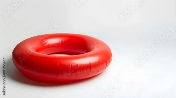 Fototapeta Dark Red inflatable Ring on a white Background with Copy Space