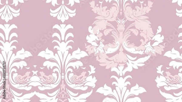 Fototapeta Elegant pink and white floral damask pattern background design, perfect for wallpaper, textiles, and decorative projects.