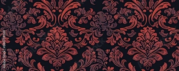 Fototapeta Elegant vintage seamless floral pattern in red and black tones, ideal for wallpaper, fabric, and interior design backgrounds.