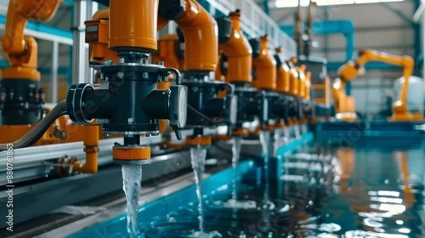 Obraz Robotic Arms Automating Wastewater in Industrial Factory