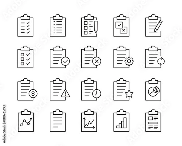 Fototapeta Clipboard Icons - Vector Line. Editable Stroke.