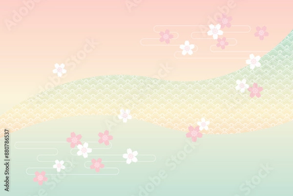 Fototapeta 桜と和柄の背景