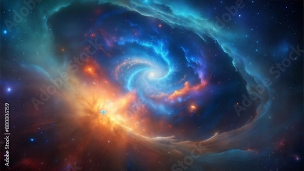 Obraz A spiral galaxy with a bright orange and yellow center