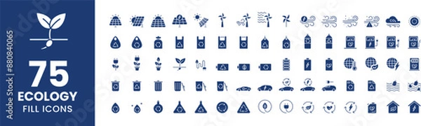 Obraz Comprehensive Ecology Icon Set - 75 Fill Icons for Sustainable Design, Ideal for Web, UI, and Mobile Use