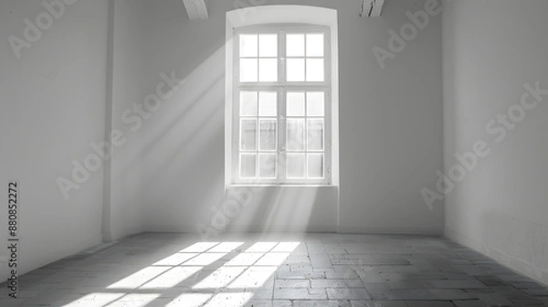 Fototapeta A room with a large window that lets in a lot of light